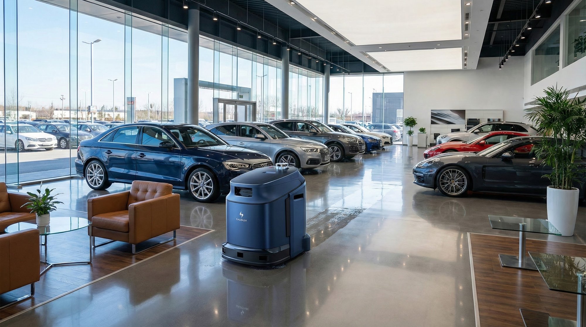 Robot Cleaning a Dealership Showroom