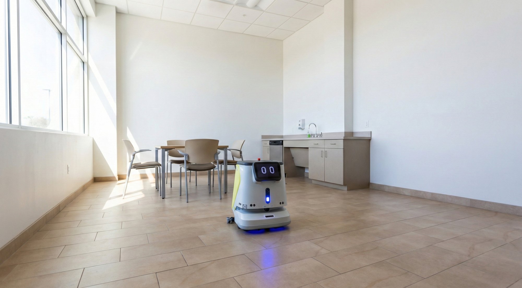 Robot cleaning employee areas