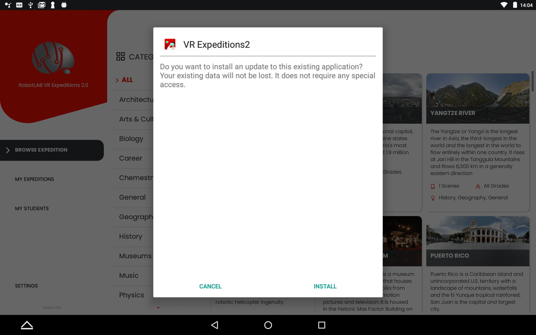 Upgrade Expeditions 2.0 teacher app