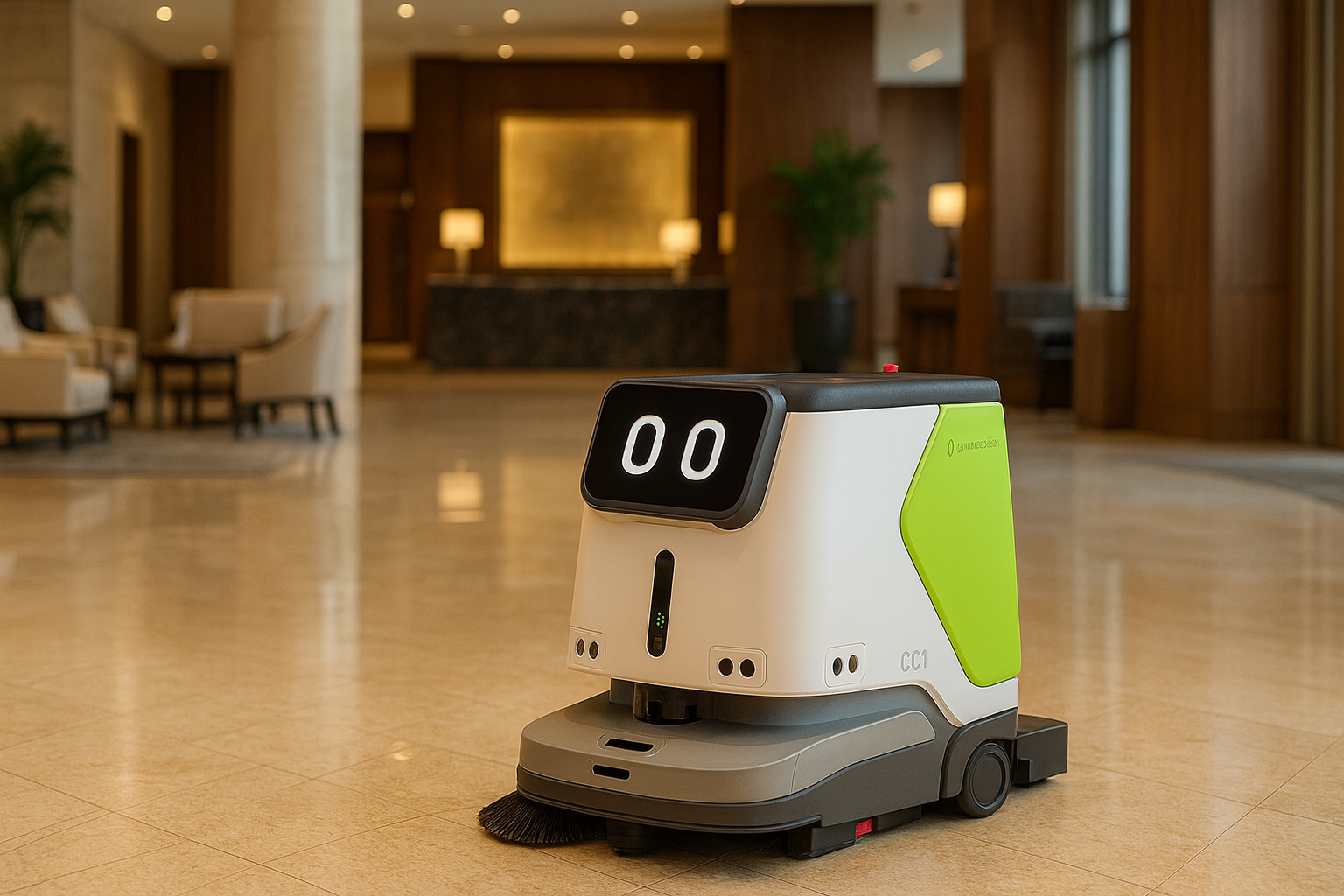 Commercial robotic vacuum in modern facility