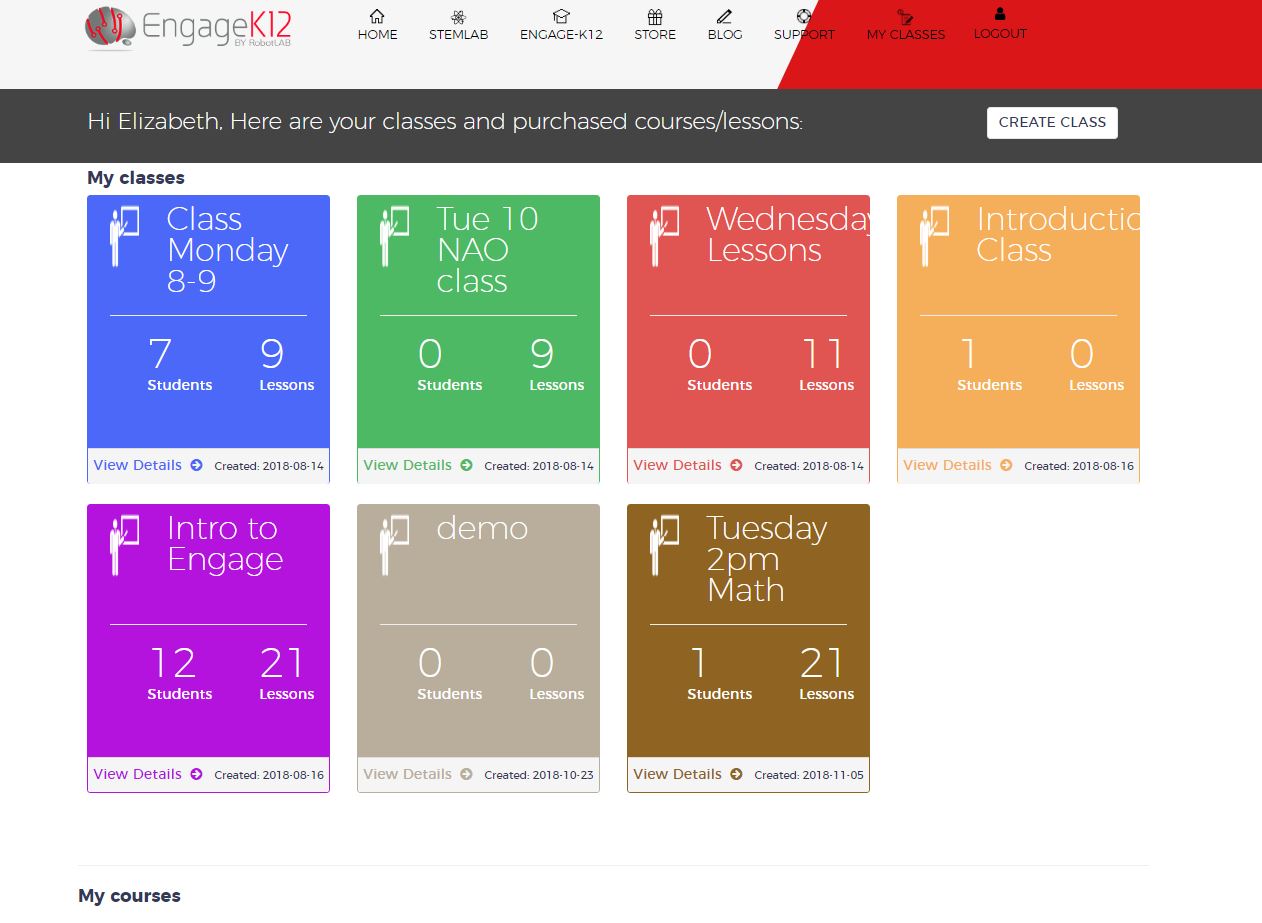 EngageK12 bar My classes